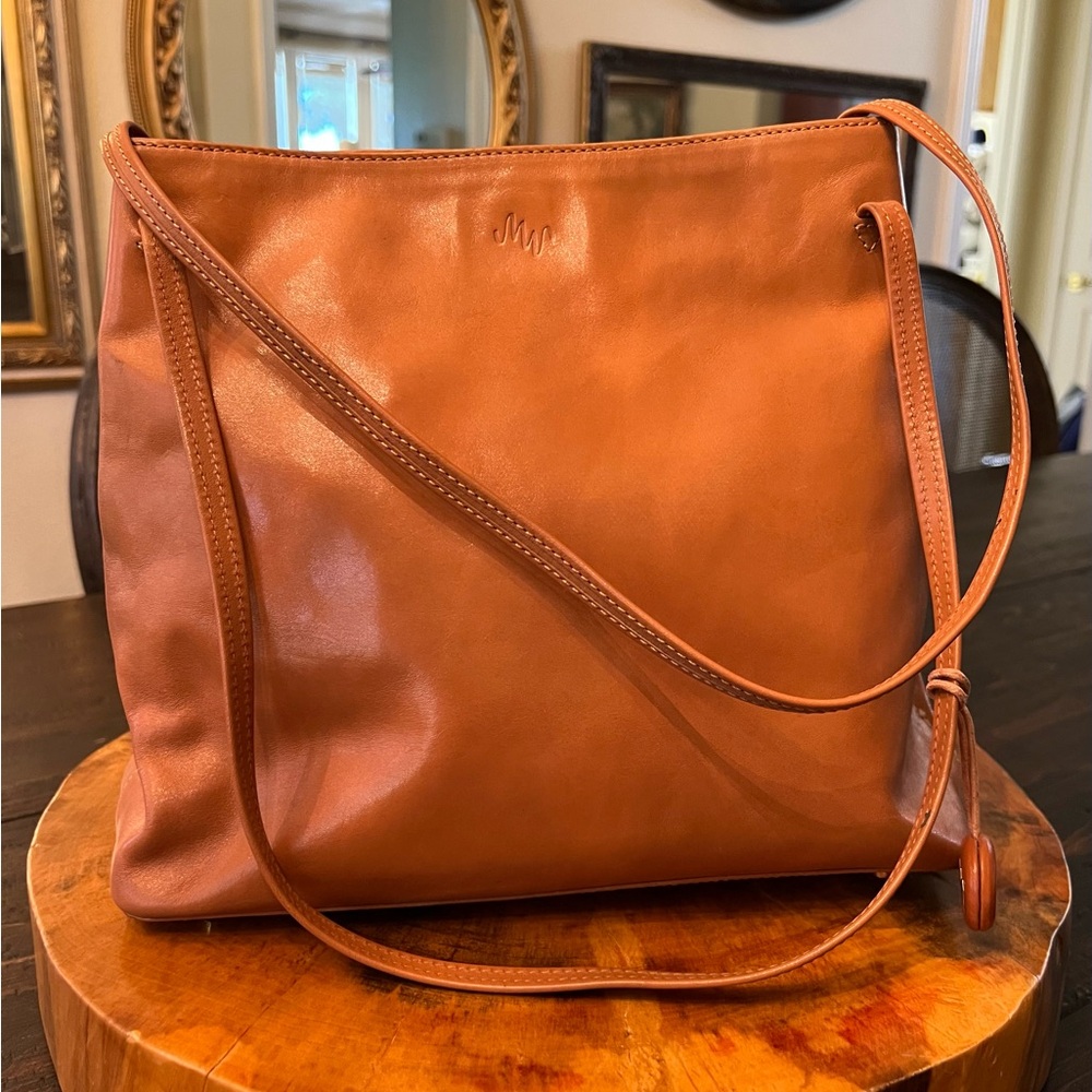 Monsac Tan Leather Shoulder Bag with Classic Design